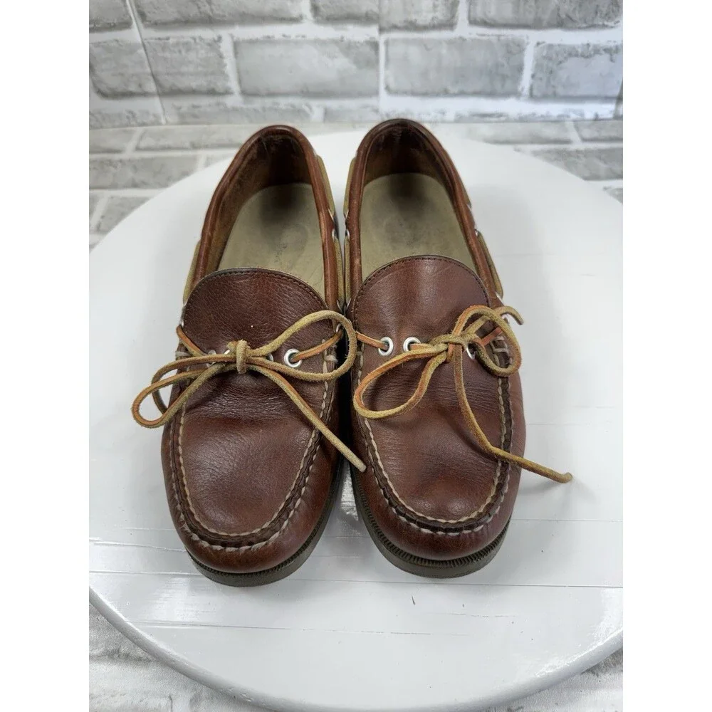 L.L. Bean Handsewn Camp Mocs Men Size 9 Brown Leather Boat Loafers Shoes